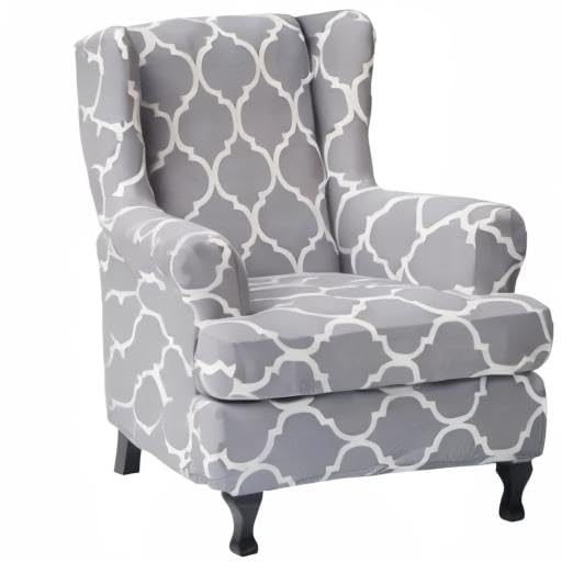 NILUOH Wingback Chair Slipcover 2 Pieces, Stretch Spandex Wingback Chair Covers Washable Slipcover for Wingback Armchairs Non-Slip Furniture Protector with Elastic Bottom for Living Room - color: 3