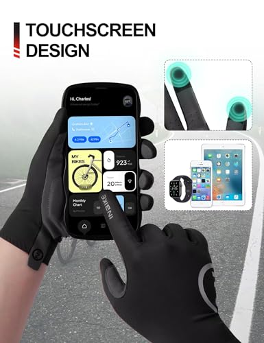 INBIKE Breathable Bike Gloves for Men Women, Full Finger Pad Cycling Gloves, Touchscreen Reflective Mountain Biking Bicycle - color: Black, size: XX-Large (Hand Circumference 8.5-8.75inch)
