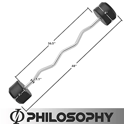 Philosophy Gym Rubber Fixed Barbell, Pre-Loaded Weight EZ Curl Bar for Strength Training & Weightlifting - style: 110 LB