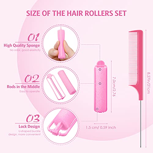 Syhood 43 Pcs Foam Sponge Hair Rollers Women 0.59 Inch Soft Sleeping Curlers Flexible Sponge Curler Tool and Rat Tail Comb for Hair Styling Hairdressing Overnight Curl and Volume(Pink) - color: Pink