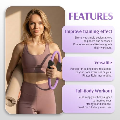 JKSHMYT Pilates Ring Fitness Circle for Women, Pilates Equipment – 14.5" Home Magic Exercise Workout, Better me Pilates Essentials Starter Set for Beginners Toning Inner Thighs, Arms and Core - color: Purple