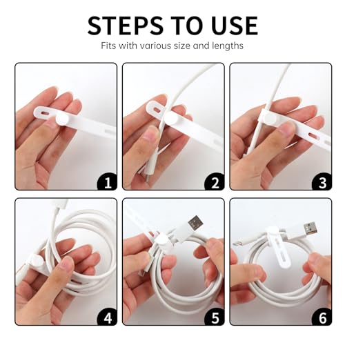 Oligei 25 Pcs Silicone Cable Ties, Cable Ties Reusable, High Elasticity Cord Wraps for Electrical Cords, Cord Organizer for Earphone, Phone Charger(White) - color: 25p∣white