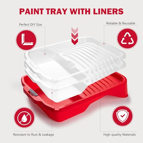 Mister Rui Paint Tray, 11 Pack, 9 Inch Paint Tray with 10 Liners, Thickened Plastic, Paint Pan Liners, Paint Roller Trays for Painting & DIY - size: 9 Inch, 11 Pack