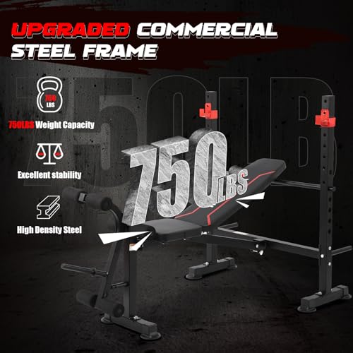 MAIDOMA 8 IN 1 Standard Weight Bench Set with Leg Extension and Leg Curl, Fast Folding & Adjustable Workout Bench for Home Gym,Adjustable Bench Press with Squat Rack.（US Stock） - color: wine red