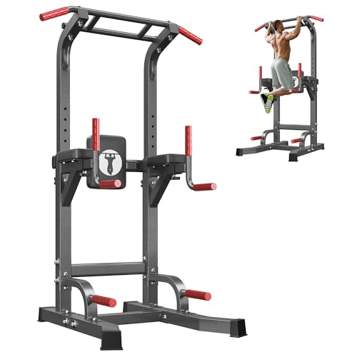 SogesPower Multi-Function Power Tower Pull Up Bar Station Pull Up Dip Station for Home Gym, 10-Level Adjustable Height Pull Up Bar Stand Dip Bar Strength Training Workout Equipment - color: Black