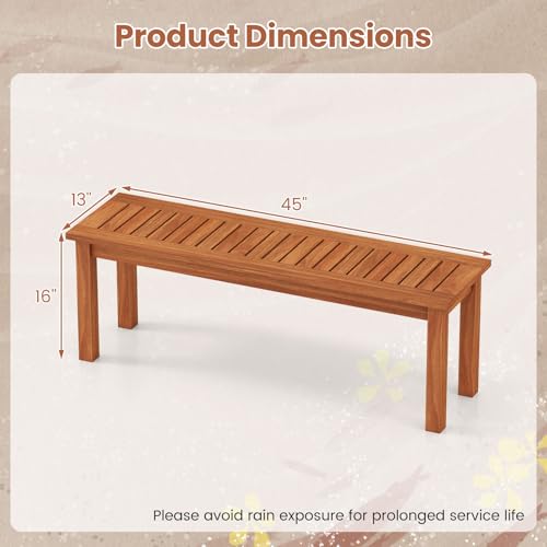 Tangkula Outdoor Wood Bench, 2-Person Backless Patio Garden Bench with Slatted Seat, Front Porch Dining Seating Furniture for Deck, Yard and Park (1) - size: 45"