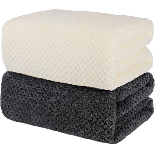 2 Pack Bath Towel Set, Waffle Bath Towel Set, Microfiber Super Soft Highly Absorbent, Sturdy Quick Drying Towels for Bathroom, Gym, Sports, Yoga(2 Piece 27" x 55", 1Grey+1Beige White) - color: 1grey+1white, size: 27 x 55 Inch