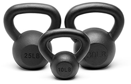 Powder Coated Solid Cast Iron Kettlebell Weights Set 5lb to 45lb Various Combination - color: T-Black(10+25+30)lb