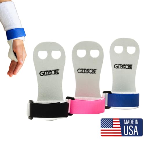 Gibson Athletic Rainbow Gymnastics Grips for Beginners, Unisex Durable Leather Grip, Hook & Loop Closure for Secure Grip & Wrist Support, Athletic Grip & Hand Protection for Young Gymnasts Made in USA - color: Blue, style: Large
