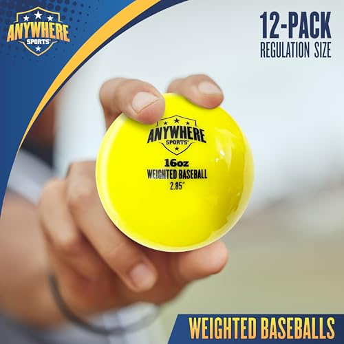 Anywhere Sports Weighted 16 oz Training Baseballs - Hitting & Pitching for All Skill Levels - Improve Power and Mechanics with Weighted Baseball Training Balls, 2.85” Diameter - style: 12-Ball Bundle