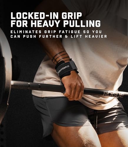 Gymreapers Weight Lifting Straps With Dowel - Wrist Straps for Weightlifting - Workout Deadlift Wrist Weights - Reinforced Stitching & Padded Fit Gym Accessories for Strength & Gym Hand Grip - color: Gray