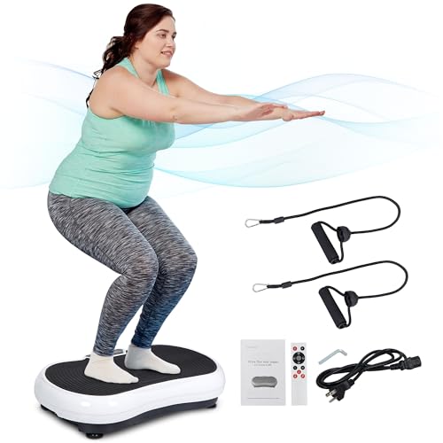 Full Body Vibration Platform Massage Machine Workout Trainer with Bluetooth Music Connection - color: White
