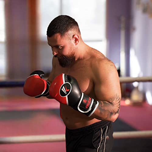 Kruzak Premium Boxing Gloves and Focus Mitts Set for Kickboxing and Muay Thai MMA Training| Focus Pads and Training Gloves | Fitness Kit for Martial Arts & Karate | 08, 10, 12, 14, 16 oz Gloves - color: Black and Red, size: 10 oz