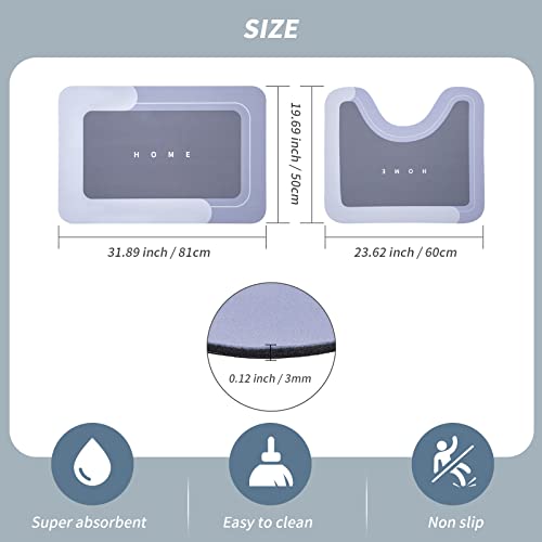 Housego Absorbent Bath Mat, Quick Dry Bath Rug, Non-Slip, 2PCS, Blue | 2PCS Absorbent Bath Mat Magic Rug Sets; Quick Drying Bath Mat Non-Slip Floor Rug Rubber Backed for Bathroom Kitchen Shower - color: Blue, size: 2 PCS (19.7" x 23.6", 19.7" x 31.9")