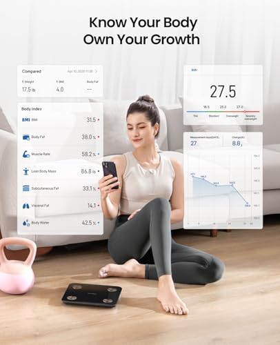Scale for Body Weight, Digital Smart Bathroom Weight Scale with BMI, Body Fat, Muscle Mass, Accurate 20 Body Composition Scale, 10.2" Compact Platform with APP, 400lb, Black - color: Smart Scale Black