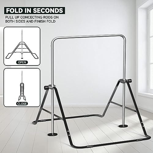 FBSPORT Gymnastics Bar for Kids Adjustable Height Gymnastic Horizontal Bar | Adjustable height, Supports up to 140 lbs, Junior Training Bar Children Folding Training Monkey Bars for Home Using - color: Black