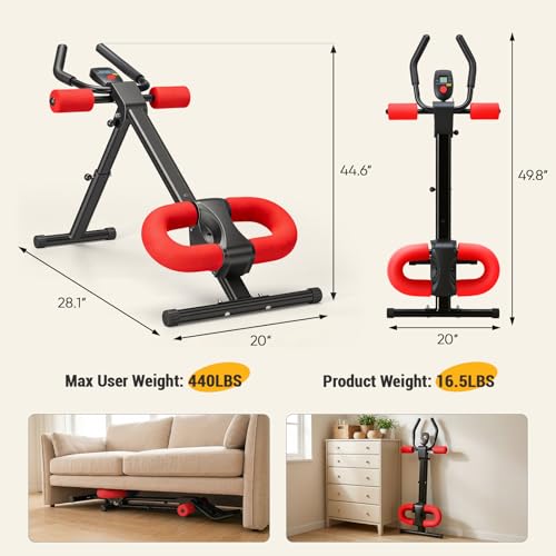 NEWBULIG Ab Machine, Abs Workout Equipment for Home Gym, Adjustable Ab Trainer Machine for Stomach Workout, Foldable Abdominal Trainer - color: Red