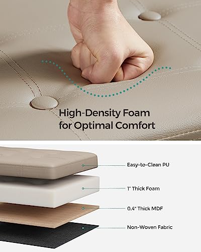 SONGMICS Mazie Collection - 30 Inches Folding Storage Ottoman Bench, Ottoman with Storage, Foot Rest Stool, Load 660 lb, for Living Room, Synthetic Leather, Camel Brown ULSF040R01 - color: Camel Brown, size: 15"D x 30"W x 15"H