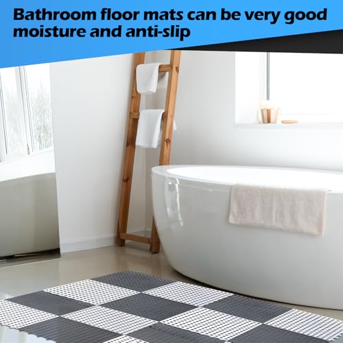 Tinideya 50 Pcs Drainage Interlocking Floor Tiles, 12'' x 12'' Soft TPE Non Slip Shower Floor Tiles for Pool Bathroom Shower Balcony Patio Locker Room Basement Stairs(White and Light Gray) - color: Light Gray and White