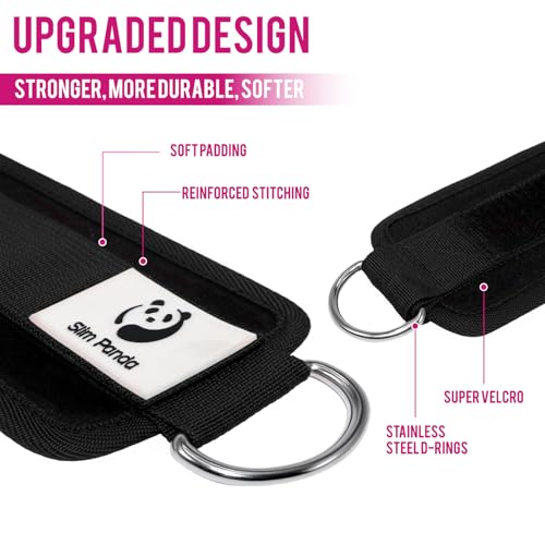 Slim Panda Ankle Strap for Cable Machine,Ankle Cuff for Kickbacks, Booty Hip Abductors,Glute Workouts, Leg Extensions, Curls for Men and Women, Adjustable with Double D-Rings - color: Black, style: Single