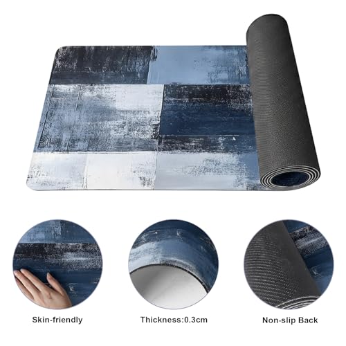 Navy Blue Grey White Yoga Mat Non Slip Abstract Art Modern Oil Painting Exercise Mat with Carrying Strap, Large Yoga Mats for Women, Workout Mats for Pilates, Stretching & Fitness - color: Navy Blue White, size: 72"L x 32"W