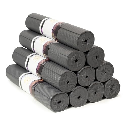 Voyage 5mm Studio Yoga Mats, 10 Pack, 72x24in | Extra Long, Anti-Tear Exercise Mats for Workout, Stretching, Fitness - Non Slip Gym Mats for Home, Schools and Studios - color: Charcoal