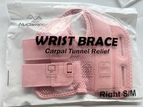 NuCamper Wrist Brace Carpal Tunnel Right Left Hand for Men Women, Night Wrist Sleep Supports Splints Arm Stabilizer with Compression Sleeve Adjustable Straps,for Tendonitis Arthritis Pain Relief (Right Hand-Pink, Small/Medium (Pack of 1)) - size: Small/Me