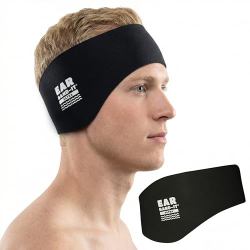 Earvolution Ear Band-It Ultra Swimming Headband for Kids and Adults - Invented by Ear, Nose, and Throat Physician - Custom Anti-Slip Grip Neoprene Maximizes Protection, 13 Color Options, 3 Sizes - color: Black