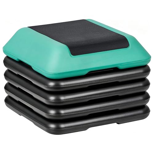 F2C Aerobic Step Exercise Platform Stepper with 4 Risers 16" x 16", Adjustable Height 4"-6''-8''-10''-12" Home Gym Workout Equipment, Fitness Exercise Equipment, Workout Stair Stepper - color: Green