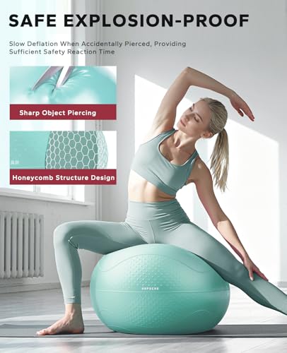 HAPBEAR Exercise Ball- Anti-Burst Slip-Resistant Yoga/Pilates Ball for Core Training & Posture Improvement, Home Gym/Rehab/Pregnancy Ball, Quick Pump & 3 Resistance Bands Included - color: Green, size: M (19-22IN / 48-55cm)