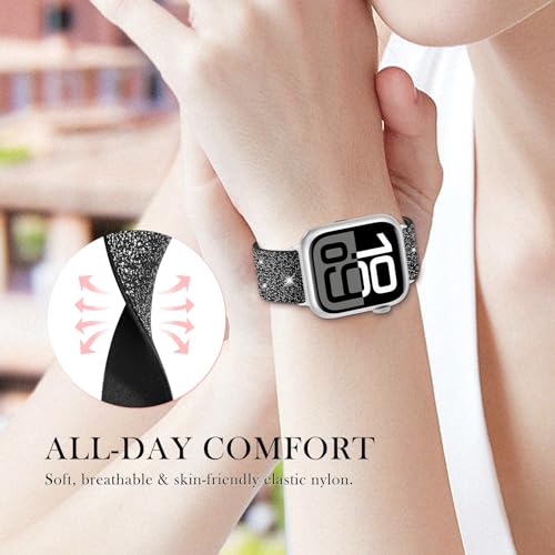 LETOID Stretchy Bands for Apple Watch Band Women Men Adjustable Solo Loop | Skin-Friendly Elastic Nylon Replacement Strap, iWatch Series 11 10 9 8 7 6 5 4 3 2 1 SE Ultra 49 46 45 44 42 41 40 38mm - color: 3-Pack: Iridescent Black / Black / Gold-Black, siz
