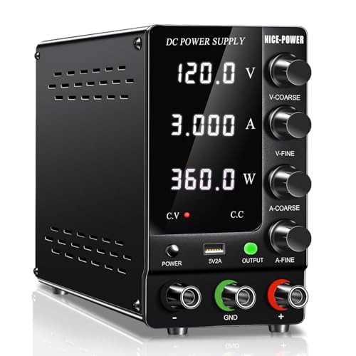 NICE-POWER DC Power Supply Variable 120V 3A, Adjustable Switching Regulated DC Bench Power Supply with Output Switch High Precision 4-Digit LED Display, Benchtop Lab Power Supplies with 5V/2A USB Port - size: 120V 3A