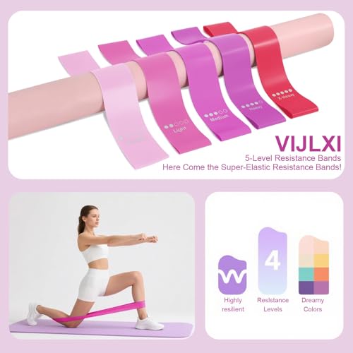 Pilates Kit, Home Pilates Equipment Set with Pilates Ring, Pilates Ball and 5 Resistance Bands, Core Strength Training Workout Kit for Flexibility & Muscle Toning - color: pink