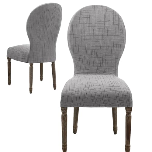 Round Back Dining Chair Cover Set 2/4/6, Curved Back Chair Covers Stretch Armless Dining Chair Slipcovers Mid Century Modern Chair Seat Protector for Kitchen, Home and Banquet (Light Gray, Set of 2) - color: 2-light Gray, size: Set of 2