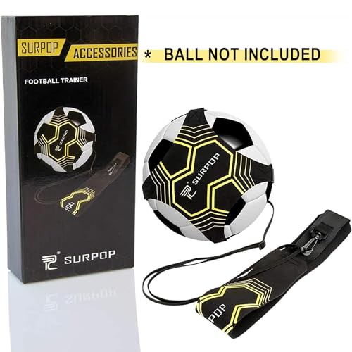 Surpop Soccer/Volleyball/Rugby Trainer, Football Kick Throw Solo Practice Training Aid Control Skills Adjustable Waist Belt for Kids Adults - color: black