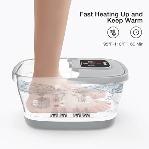 HOSPAN Collapsible Foot Spa with Heat, Bubble, Red Light, and Temperature Control, Foot Bath Massager with 8 Shiatsu Massage Rollers, Pedicure Foot Spa for Relaxation and Stress Relief - color: Gray