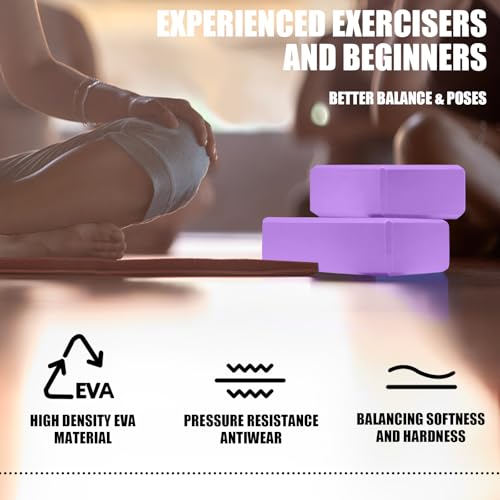 Septo 2 Pcs Yoga Blocks, 9x6x3 Inch Foam Blocks for Pilates | High density EVA foam Yoga Props lightweight non-slip surface for meditation stretching balance training - color: Purple