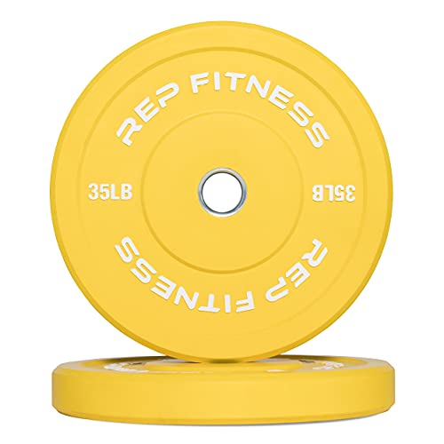 REP Color Bumper Plates LB Olympic Barbell Weights – Rubber Training Discs for Home Gym Strength Lifting, Low Bounce Durable, Weight Pairs & Sets 10 15 25 35 45 Pound Options - color: D. 35lb Yellow Pair