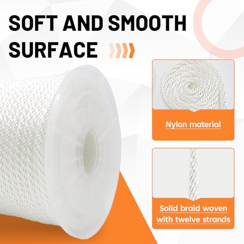 SDHUATUO 1/4 Inch Nylon Solid Braided Rope, 250FT Polyester Cord White | 1100 lbs, UV Resistant & Wearproof, Soft Flexible Rope for Swings, Camping Tent, Flagpole, Outdoor Twine, Dog Leashes - color: White, size: 1/4''-250ft
