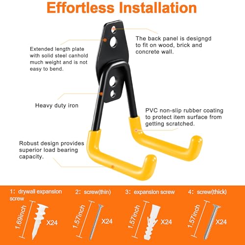 HUPBIPY 12 Pack Garage Hooks Heavy Duty, Wall Mount Ladder Hooks | Storage Organizer With a non-slip coating for Hanging Bicycles Garden Tools Ladders Hoses Ropes and Loose Items(Yellow) - color: 12 Pack Yellow