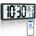 Backlight Digital Wall Clock Battery Operated with Bluetooth Time Sync/No Setup Required, 15'' Large Digital Wall Clock with Day, Date & Temperature, Large Digital Clock for Bedroom, Office - color: Black