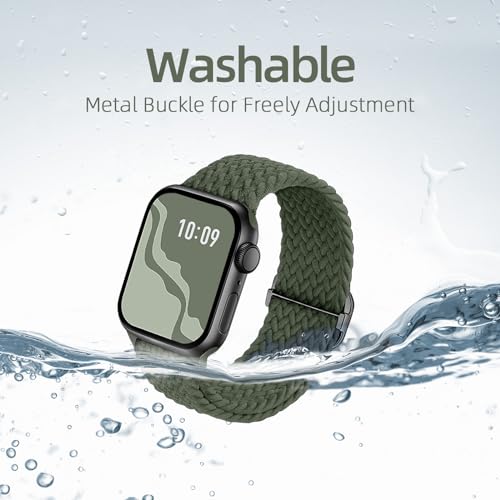 4 Pack Braided Stretchy Bands Compatible with Apple Watch 40mm 41mm 38mm 42mm 44mm 45mm 46mm 49mm Women Men, Breathable Nylon Elastic Daily Use Straps for iWatch Series 11/10 9 8 7 6 5 4 3 SE/Ultra 2 - color: Black/DeepGray/OliveGreen/AbyssBlue, size: 42m