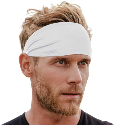 Tough Headwear Mens Headband | Sweat Headbands for Men Women Working Out Running Sports – Athletic Sweat Band Exercise - color: (1 pack) White