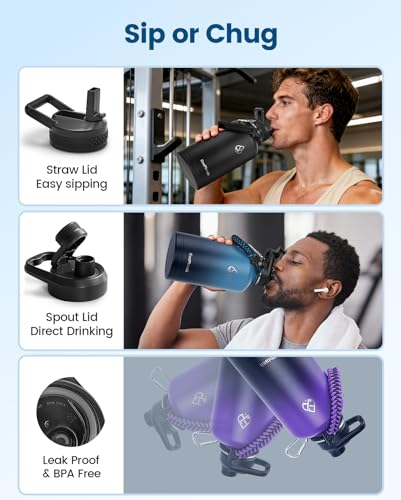 64 oz Insulated Water Bottle with Carrier Bag, Half Gallon Stainless Steel Water Bottle Keep Cold 48Hrs, Vacuum Insulated Large Water Jug for Gym, Travel, Hiking, Indigo Black - color: Indigo/Black, size: 64 Ounces