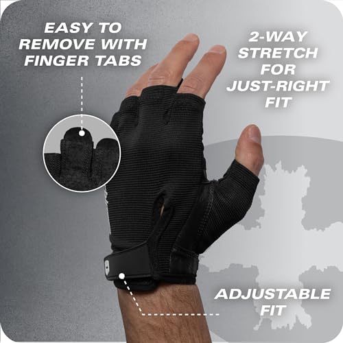 Power Gloves 3.0 - Durable Half Finger Weightlifting Gloves with Adjustable Wrist Closure, Breathable Leather Palm, Men's - color: Black, size: X-Large