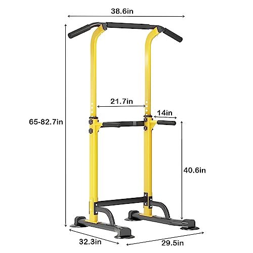 SogesHome Power Tower Pull Up Bar and Dip Station, Height Adjustable Dip Stand Exercise Machine for Home Gym, Multi-Functional Free Standing Strength Training Fitness Workout Station - color: Yellow