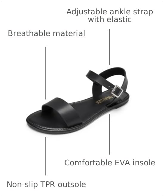 DREAM PAIRS Women's Ankle Strap Flat Sandals Open Toes One Band Buckle Summer Dressy Sandals - color: Black Monochrome, size: 6