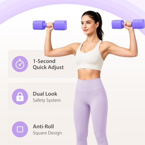 Adjustable Dumbbell Set of 2, 2.2-20LB Adjustable Weight Set, 3 in 1 Free Weights Dumbbells Set for women men at home, 2.2lb, 3.6lb, 5lb,10lb, 20lb, for Home, Office, Gym Exercise Training, Anti-slip Handle - color: Purple, size: 10LB(5LB Pair)
