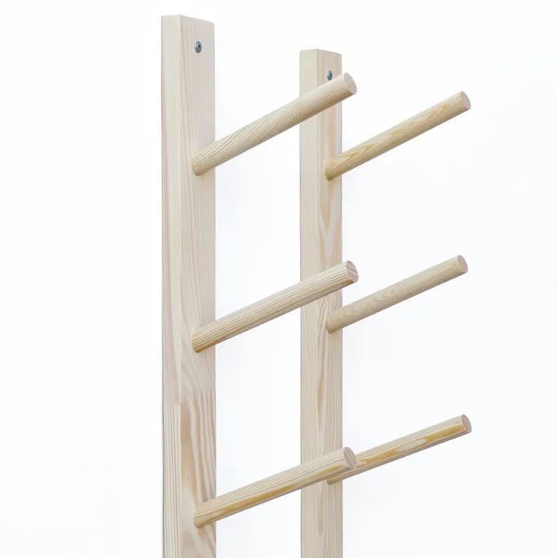 Wooden Yoga Mat Storage Rack, Wall Mounted Yoga Mat Holder Organizer for Home Gym, Yoga Mat Foam Roller Storage Stand for Yoga Studio, Multi-Tier Yoga Mat Wall Rack for Workout Equipment Organization