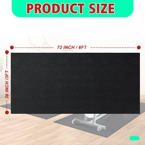 Bike Mat | 6mm Thickness, 36" x 72" Exercise Bike Mat/Treadmill Mat for Hardwood Floors or Carpet, Non-Slip Sweat-Proof Exercise Equipment Mat for Bike Trainer/Stationary Spin Bike - size: 1/4" thick, 36" x 72"